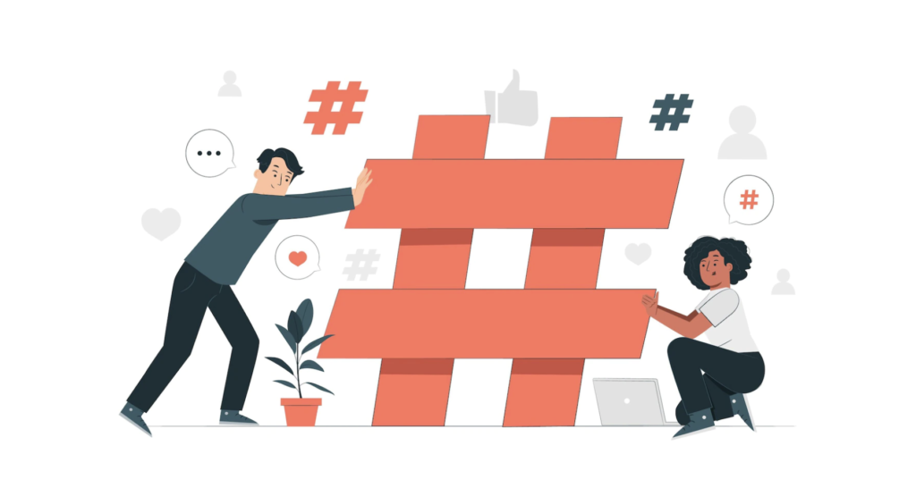 Building hashtag concept illustration. Social Media trending topics