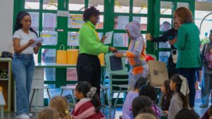 Author Tshireletso Moloi presenting Brave, Bright & Brilliant Women during the children’s programme session at the Kingsmead Book Fair 2026.